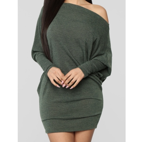 Fashion Nova Dresses & Skirts - Olive Green Off The Shoulder Dress